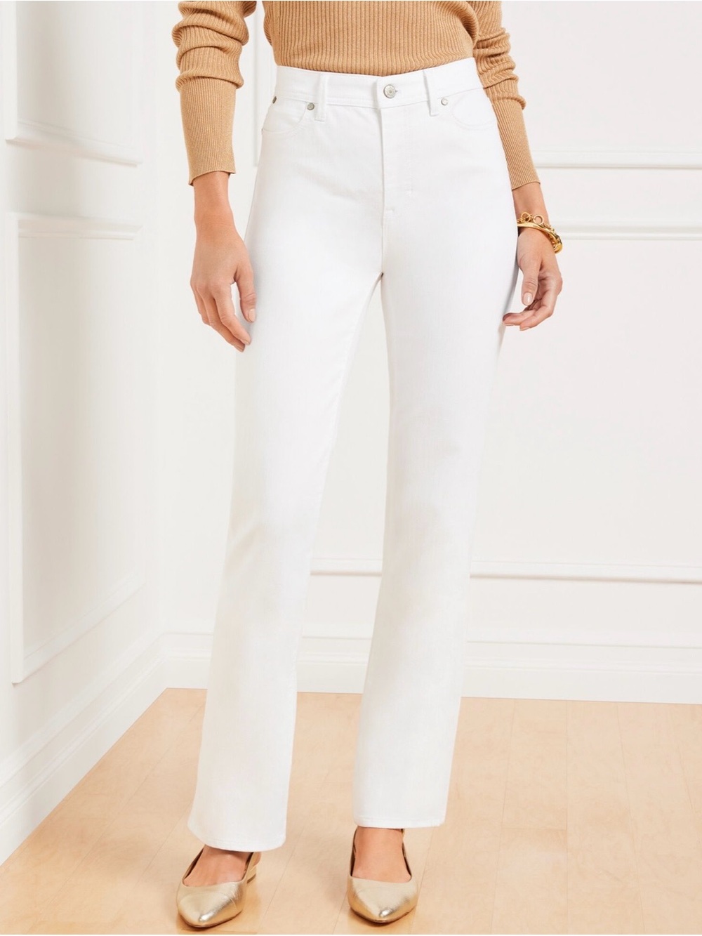 Talbots High Rise Barely Bootcut Curvy Womens White Jeans 6 Classic Staple